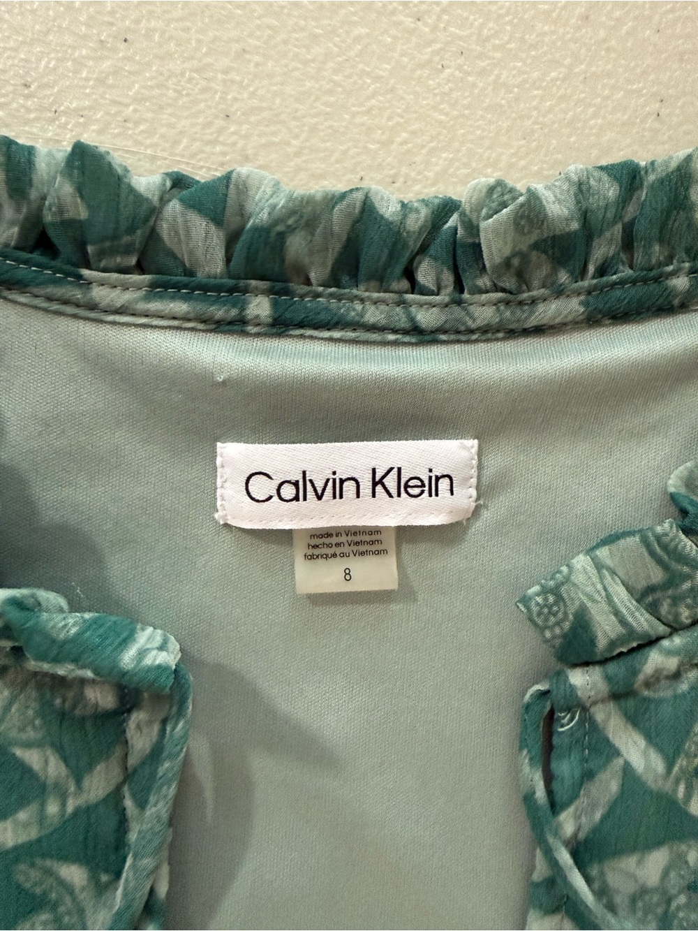 Calvin Klein Teal and White Printed Blouse - Picture 4 of 7